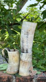 Handcrafted Viking Horn Tankard & Drinking Horn Gift Set - Image 2