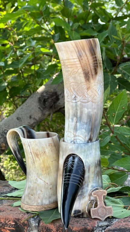 Handcrafted Viking Horn Tankard & Drinking Horn Gift Set
