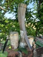 Handcrafted Viking Horn Bar Set with Bottle, Tankard & Stirrer - Image 2