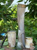 Handcrafted Viking Horn Bar Set with Bottle, Tankard & Stirrer