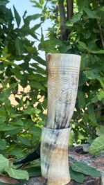 Nordic Knotwork Buffalo Drinking Horn with Carved - Image 4