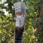 Viking Drinking Horn with Valkyrie Engraving Norse Mead Horn featuring a Valkyrie Warrior