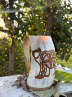 Handcrafted Viking Horn Mug with Engraved Celtic Bear | Authentic Natural Buffalo Horn Beer Stein with Wooden Base & Integrated Handle Viking tankard, Celtic bear mug, horn beer stein, game of thrones mug, Norse pagan gift, medieval drinkware, handmade horn mug. - Image 5