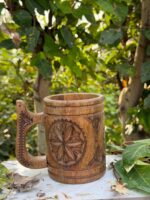 Nordic Compass Hand-Carved Wooden Tankard Carved Mandala-Style Wooden Tankard Engraved Wooden Beer Mug Folk-Art / Slavic-Style Wooden Mug - Image 4