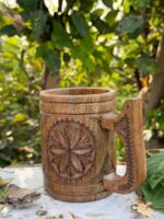 Nordic Compass Hand-Carved Wooden Tankard Carved Mandala-Style Wooden Tankard Engraved Wooden Beer Mug Folk-Art / Slavic-Style Wooden Mug - Image 5
