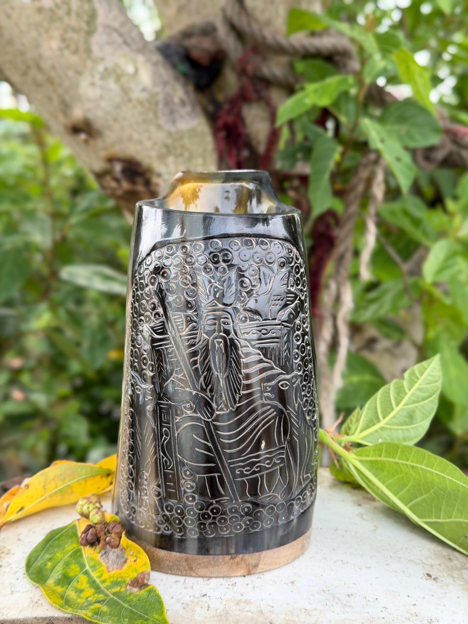 WhatsApp Image 2026-07-02 at 2.05.21 PM Odin's Raven Buffalo Horn Tankard Odin Mug / Buffalo Horn Tankard /Buffalo Horn Mug with Carved - Image 1