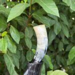 Handcrafted Buffalo Horn Viking Drinking Horn Viking Drinking Horn engraved with the Vegvísir Viking Compass or runic compass Buffalo Horn Elder Futhark alphabet.