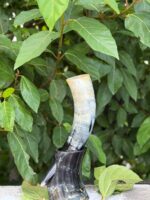 Handcrafted Buffalo Horn Viking Drinking Horn Viking Drinking Horn engraved with the Vegvísir Viking Compass or runic compass Buffalo Horn Elder Futhark alphabet.