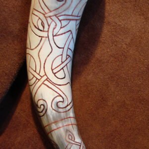 Carved drinking horn illustrative reference, not store inventory