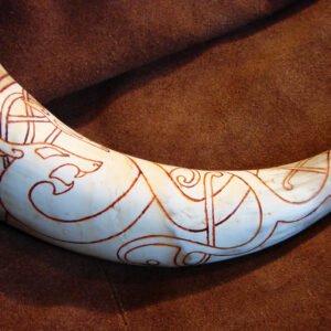Engraved and painted traditional drinking horn, illustrative reference